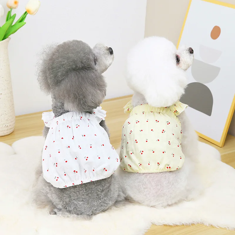 

Pet Clothes Dog Clothes Teddy Dog Small Dog Cat Pet Clothes Spring And Summer Cherry Strap Skirt Direct Sales Small Dog Clothing