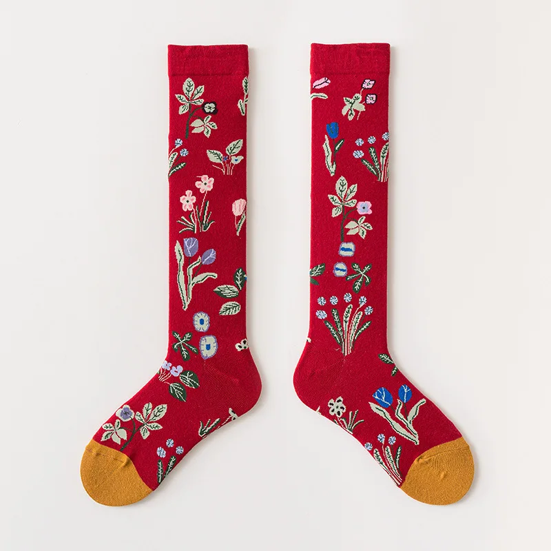 Calf socks European and American ins abstract art knee-length beautiful legs long combed cotton tide socks