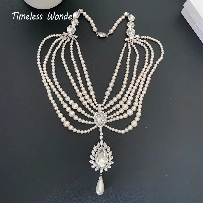 Женское ожерелье с жемчугом и цирконом дизайнерская бижутерия 2629