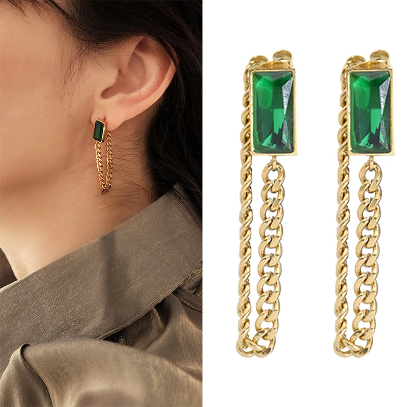 

Natural Green Diamond Stone Gold Earrings Girls Party Gift New Korean Fashion Indian Christmas Gift female Jewelry Wedding Party