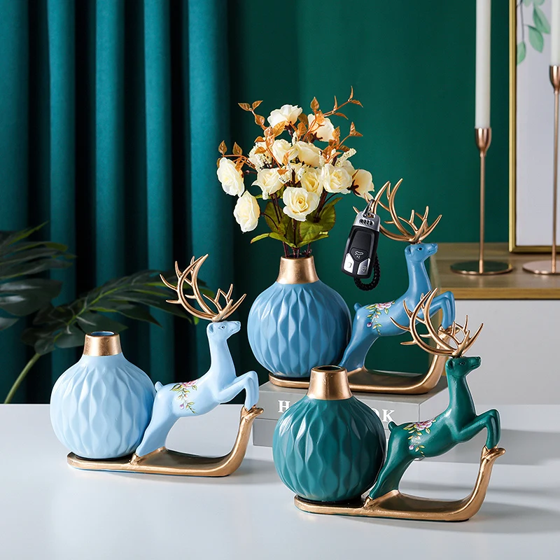 

Креативная керамическая ваза для гостиной, ТВ-кабинета, современные роскошные украшения в виде лося, подарки на новоселье