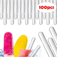 20 100pcsset clear acrylic ice cream stick colorful food grade chocolate lollipop ice cube holder popsicle kitchen accessories
