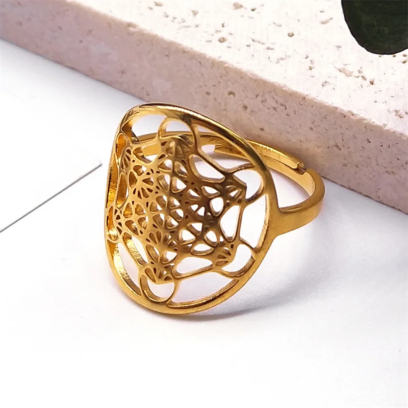

Sacred Geometry Archangel Metatron Angel Seal Rings Stainless Steel Gold Color Yoga Flower of Life Ring for Men Women Jewelry