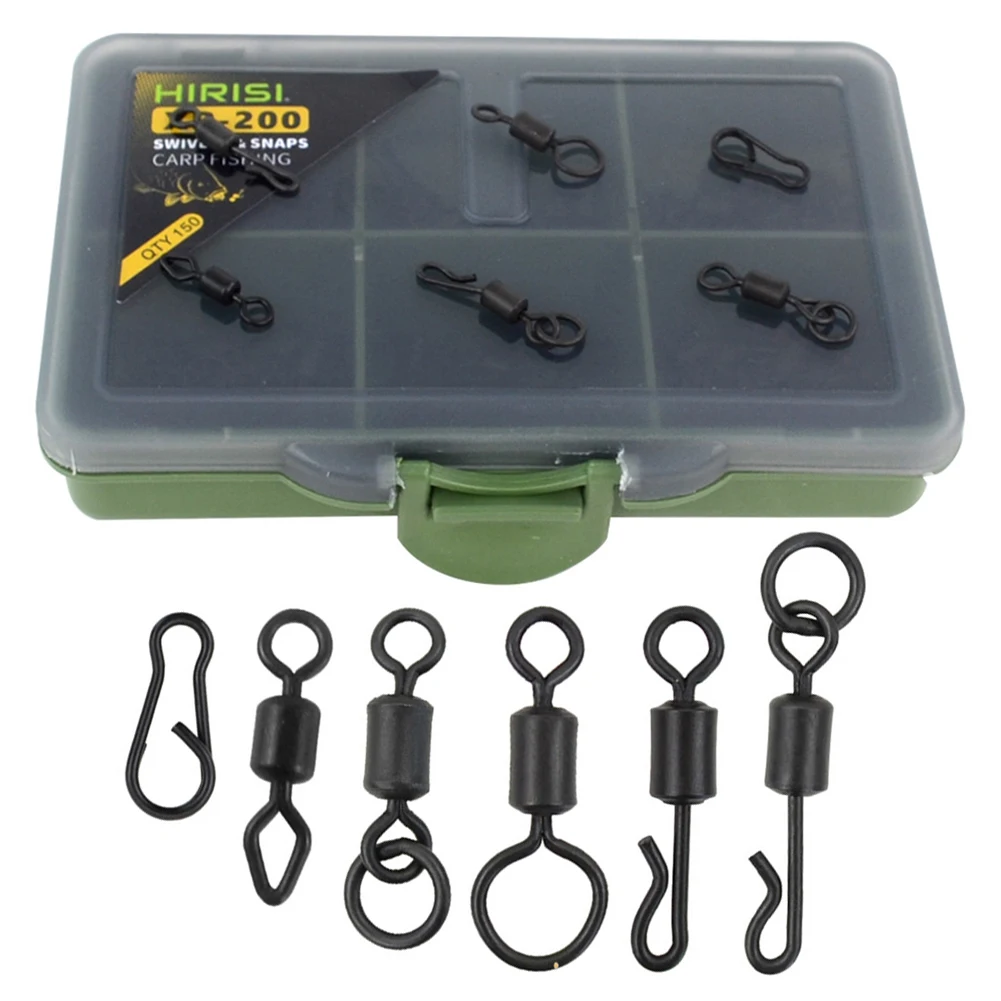 

150Pcs/Box Carp Fishing Tackle Swivels Kit 6 Types Boilie Rolling Swivel Snaps Carp Fishing Tackle Tools