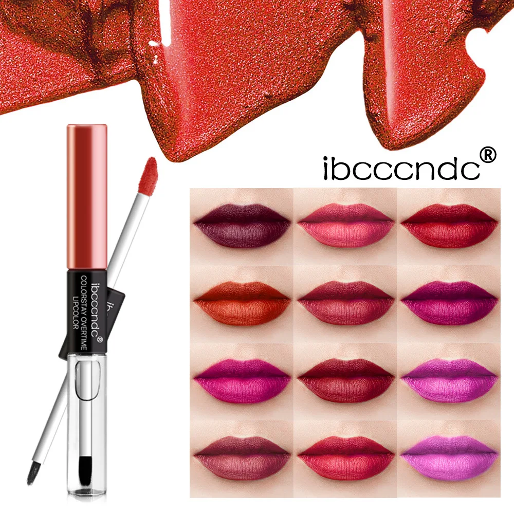 

IBCCCNDC Women's Double-ended Lipstick Top Coat Waterproof Non-stick Cup Glossy Lip Glaze 12 Colors Optional