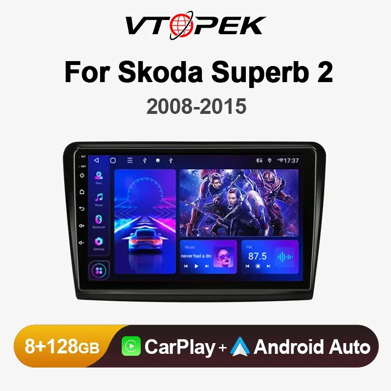 Автомобильная Мультимедийная система Vtopek Android 12 2 Din для Skoda Superb B6 2008-2015