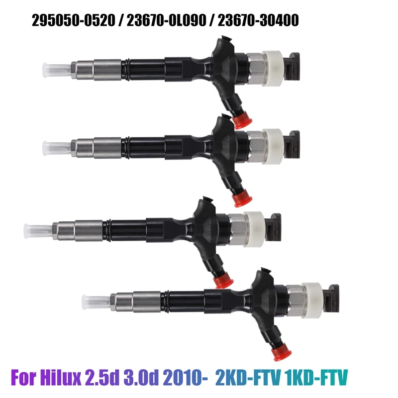

4Pcs New Diesel Common Rail Injector 295050-0520 / 23670-30400 For Toyota Hiace Hilux 2.5D 3.0D 2010- 2KD 1KD-FTV