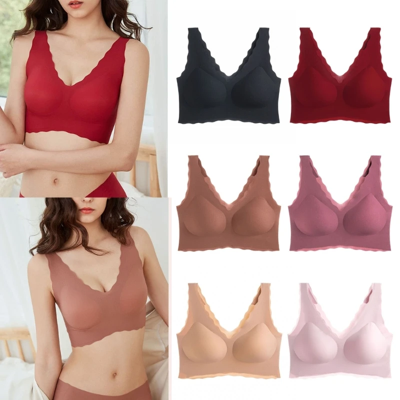 

Invisible Bras for Women Anti-Sagging Underwear Wirefree Wide Strap V-Neck Bralette Sport Vest Padded Crop Top Brassiere