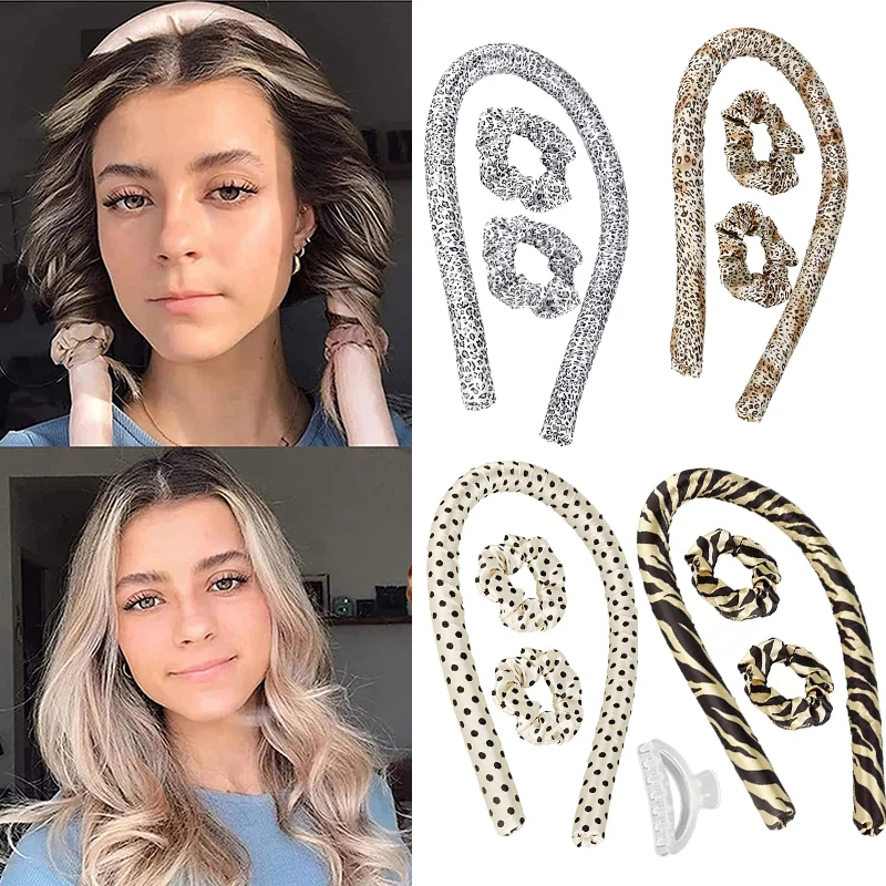 

Heatless Curling Rod Headband Spiral Hair Curlers No Heat Silk Soft Curling Ribbon With Clip Sleep Band Keep Hair Shiny Curler