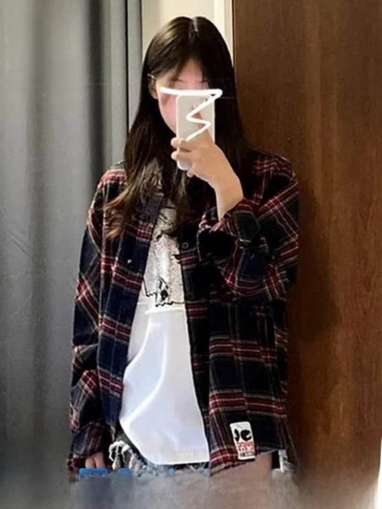 KF Zhenvis Женская одежда Клетчатые рубашки 2023 Весна Новая британская модная рубашка