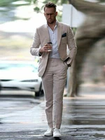 khaki formal men suits two pieces notched lapel wedding tuxedos groom wear costume jacket blazer pants