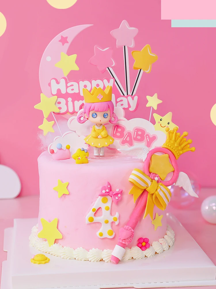 

Cake Decorating Supplies Crown Princess Baby Doll Ornament Girl Birthday Star Moon Insert Baby Shower Party Decor Gender Reveal