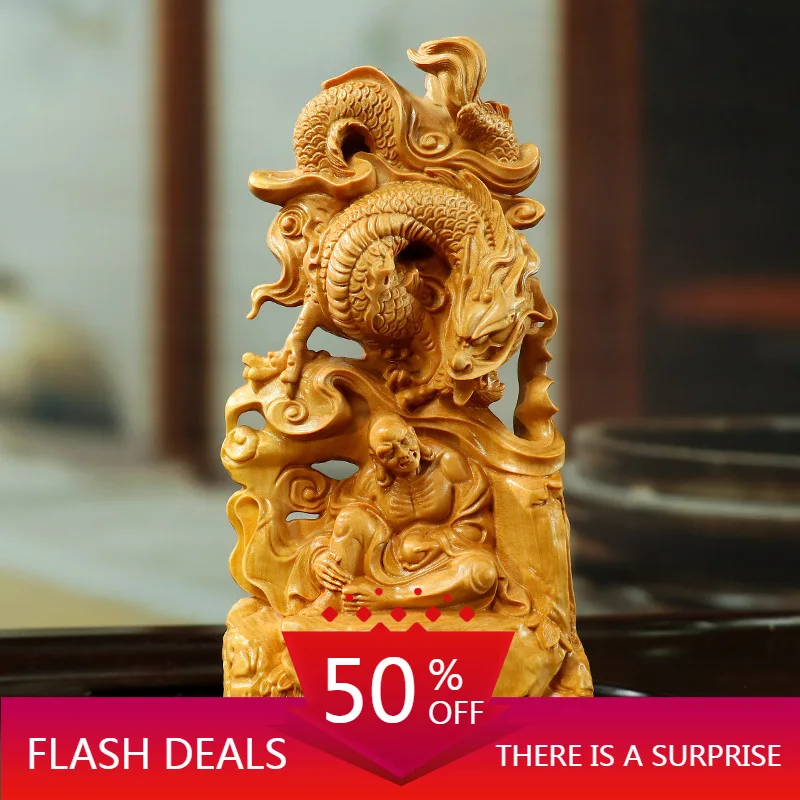 

Boxwood Wood Carving Ornaments Dragon Arhat Crafts Buddha Statue Vender Ornament living room decoration