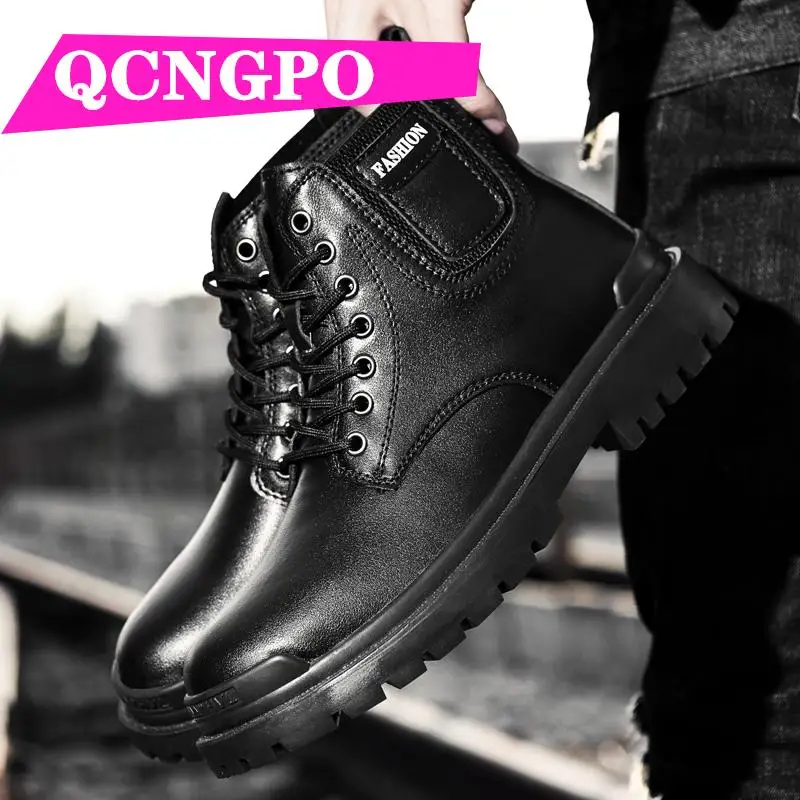 

Laces boots Motorcycle boots Cow Leather classic boots Cowboy British Style Medium Cut Round Toe working boots