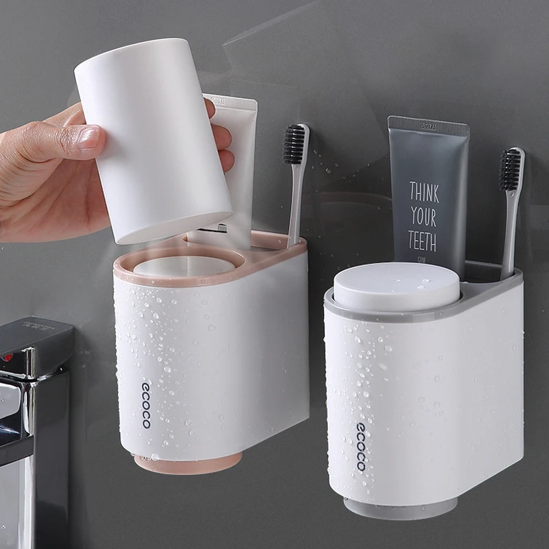 

Bathroom Accessories Set Toothbrush Holder Toothpaste Dispenser Wall Mount Toothbrush Cup Storage Rack cup holder