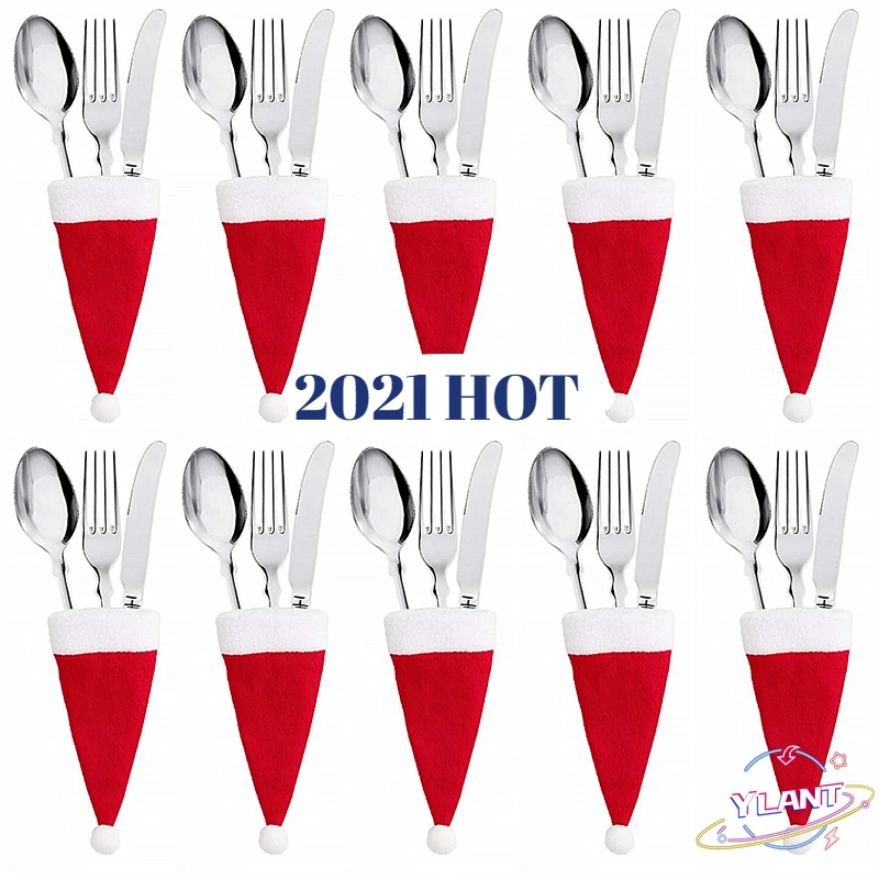 

YLANT 10 шт посуда держатель мешка, Рождественская шапка, рождественские украшения аксессуары для украшения дома кухня посуда держатель