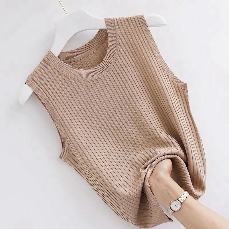 

Tank Top Knitting Chic Ribbed Elegant Sleeveless Vests Tube Vintage Slim White Thin Summer Clothes for Women Korean Fashion