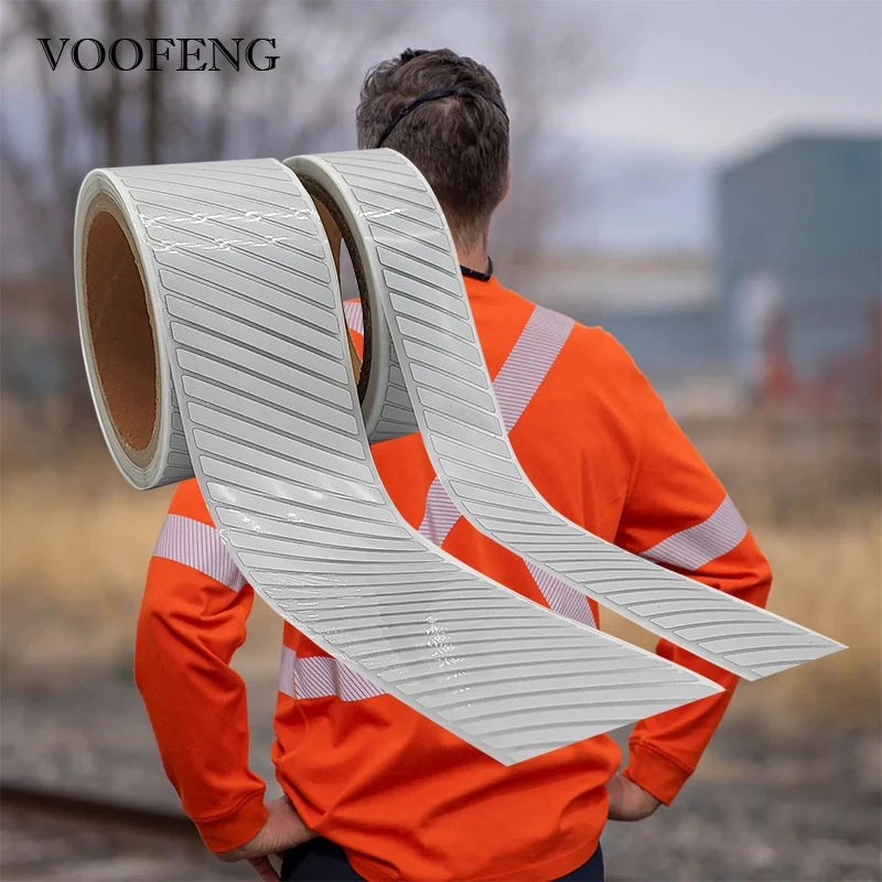 Фото VOOOFENG 5cmX250m Сегментированная Серебристая светоотражающая пленка для переноса утюга на одежде, сумках, футболках, классная для знаков безопасности №1