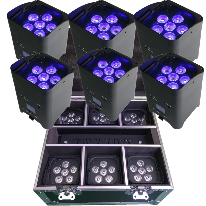 6 шт. в зарядном футляре flycase SMARTBAT 6x18 Вт RGBWAUV Wi-Fi беспроводной аккумуляторный