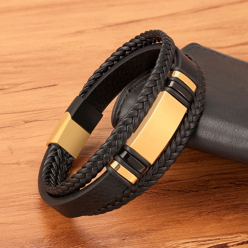 XQNI многослойный тканый кожаный браслет из нержавеющей стали мужской магнитные