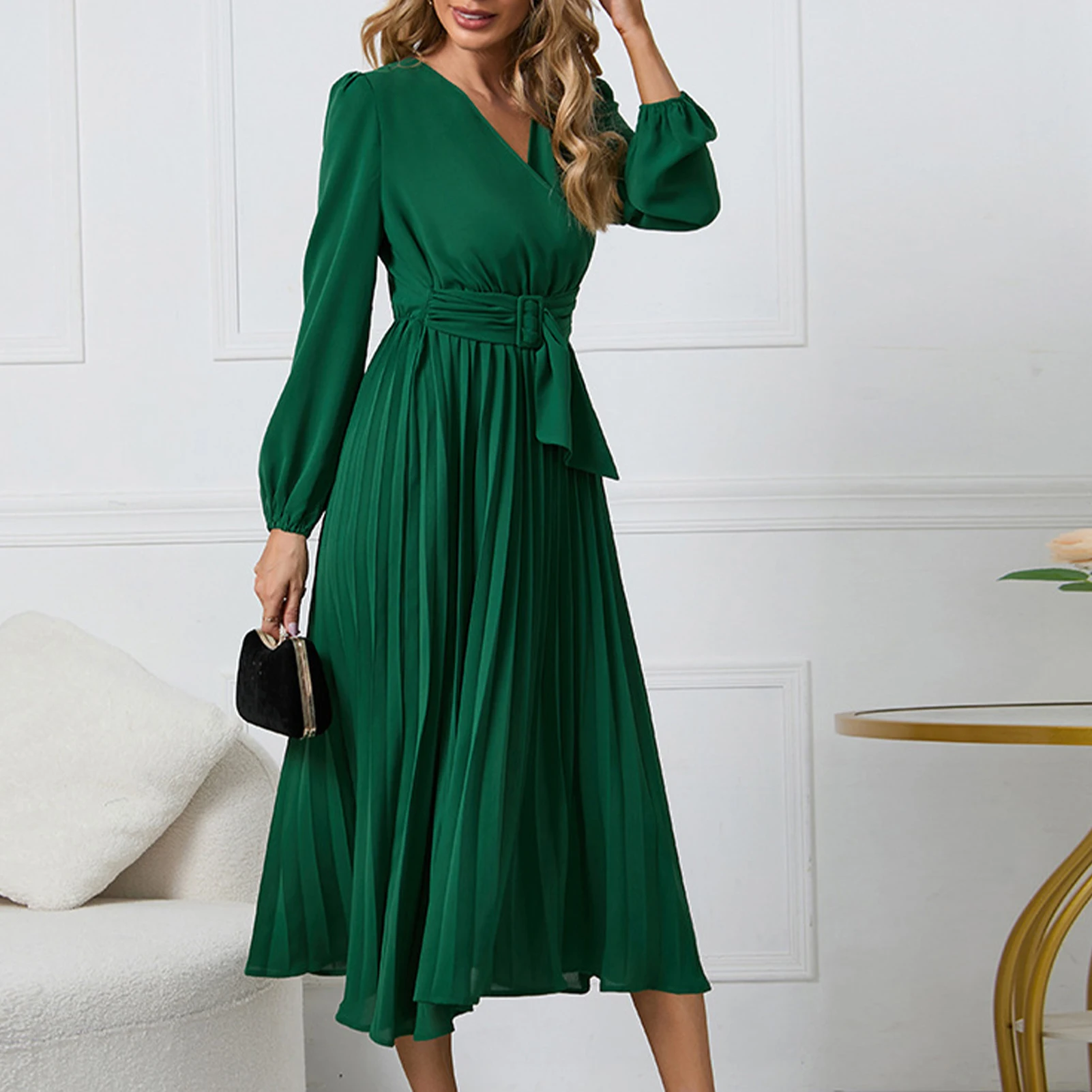 

Женское облегающее платье миди с V-образным вырезом, облегающее ТРАПЕЦИЕВИДНОЕ ПЛАТЬЕ с высокой талией и оборками, элегантное однотонное простое вечернее платье Y2k, 2023