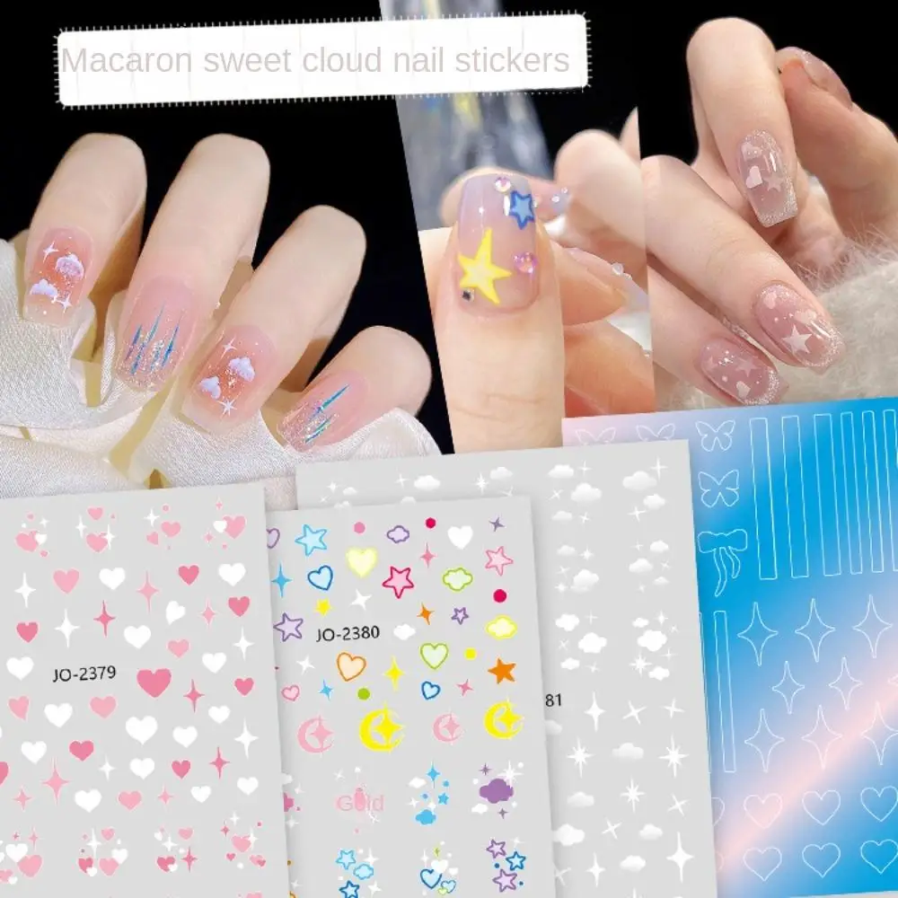 

Aurora Love Heart Bowknot Nail Stickers Self Adhesive Manicure Accessories Stars Cloud Nail Decals Nail Decorations