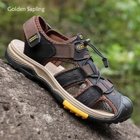 golden sapling outdoor sandals men closed toe summer casual shoes fashion genuine leather flats retro mens sandals retro shoes