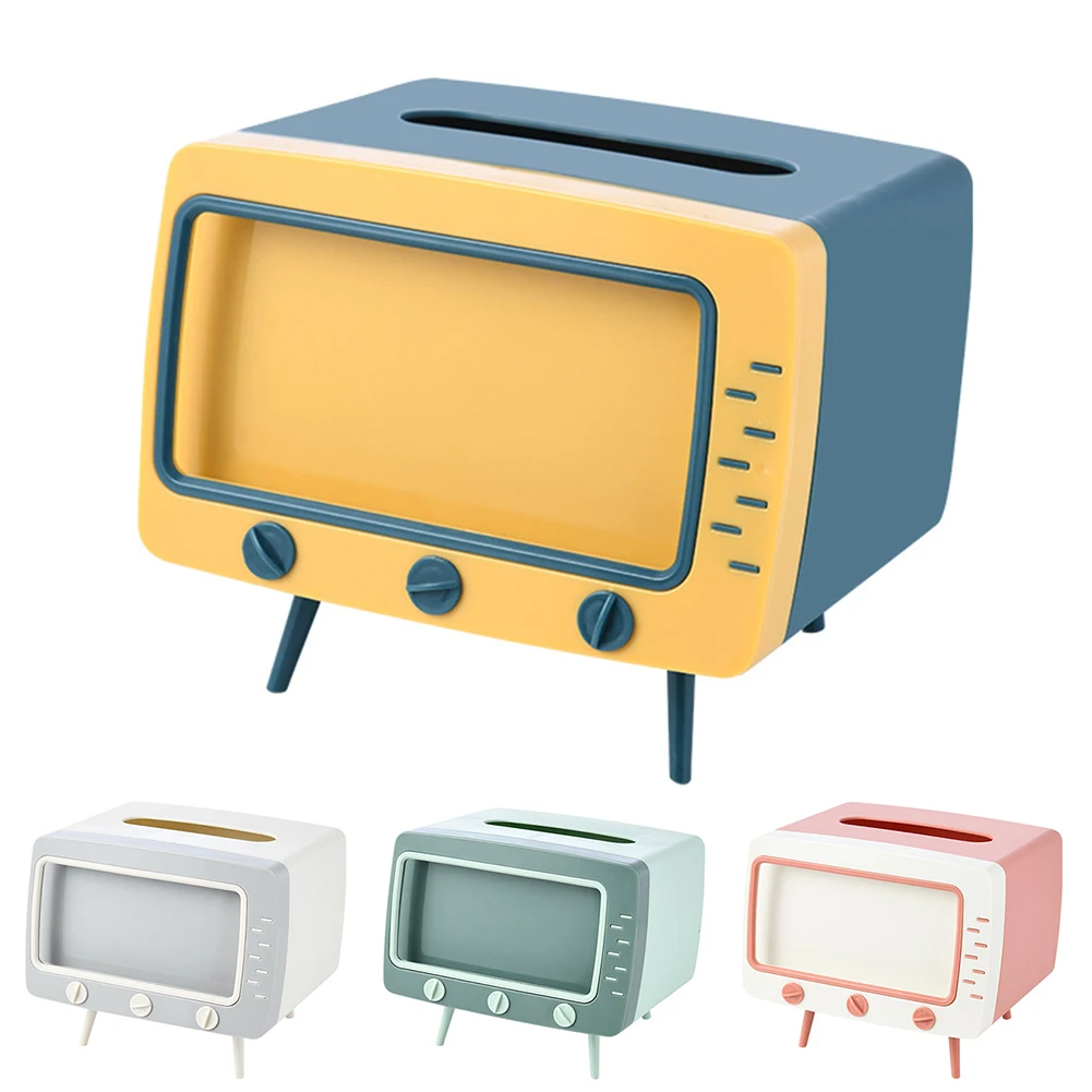 

Tissue Box Container Napkin Storage TV Shape Dorm Phone Holder Kitchen Raised Feet Non Slip Living Room Bedroom Home Office