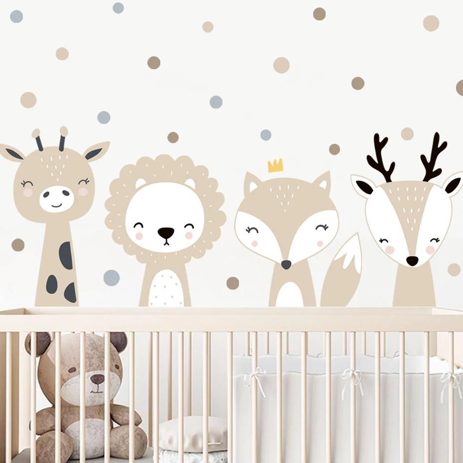 

Boho Cartoon Cute Deer Fox Polka Dots Beige Wall Sticker for Baby Room Girls Room Children Room Nursery Stickers Home Decoration