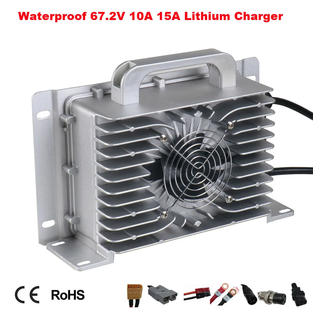 Waterproof 60V 15A Lithium Ebike Charger 67.2V 10A 12A Full Seal Golf Cart RV Electric Bike Bicycle Motorcycle Smart Charger