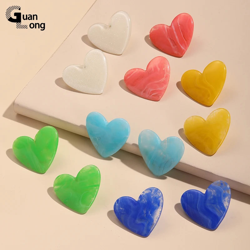 

GuanLong Cute Trendy Acrylic Big Heart Women's Earrings Resin Stud Earrings for Girl Summer Korean Fashion Jewelry Party Brincos