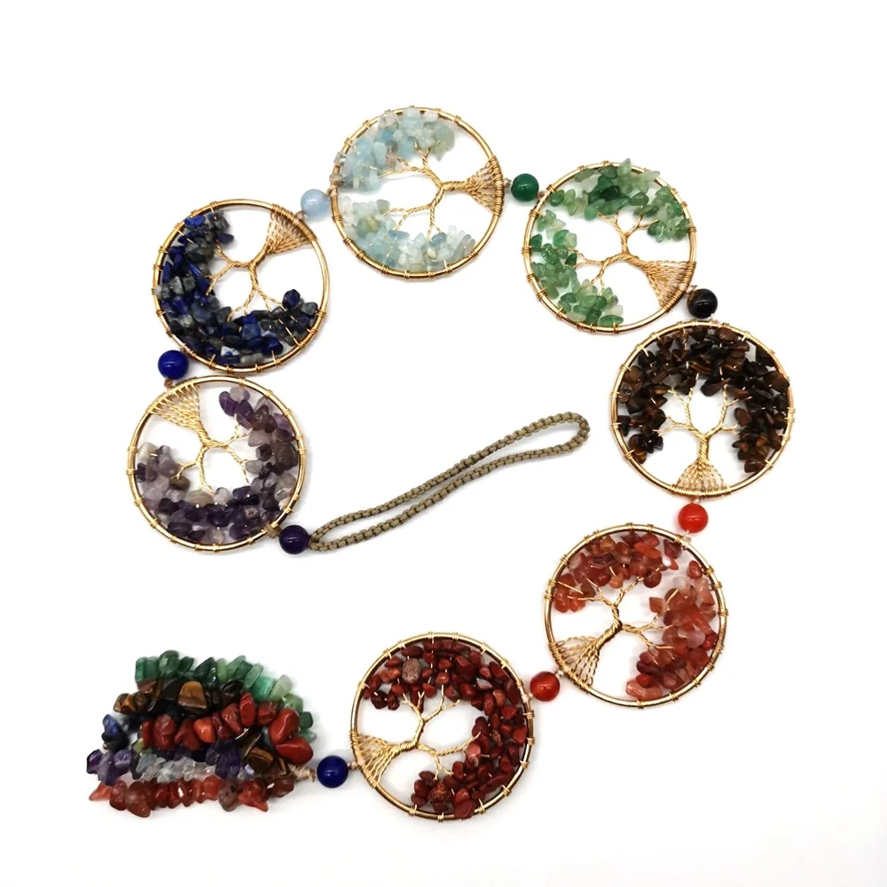 Reiki Healthy Natural Mineral Crystal Gravel Tree Of Life Craft Pendant Door Window Decoration Hanging Car Interior Ornament
