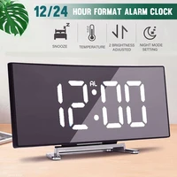 bedroom curved dimmable mirror clock large number table clock electric nightlight led screen snooze digital alarm clock usb