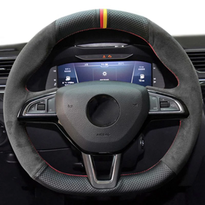 Чехол рулевого колеса автомобиля для Skoda Karoq Rapid Citigo Roomster Fabia Octavia Superb DIY черный