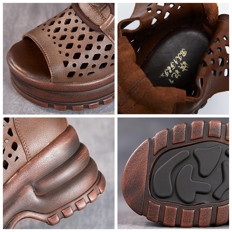 Breathable Summer Hollow Women Ladies Moccasins Zipper Soft Fashion Sandals Shoes Women's Genuine Leather Ankle Boots New 2023