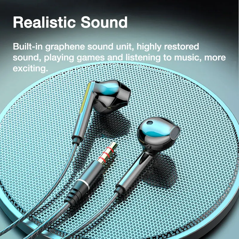 

Heavy Bass In Ear Wired Headphones with Mic Stereo Mobile Earphones Earbuds Gaming Headset 3.5mm Phone Earphones