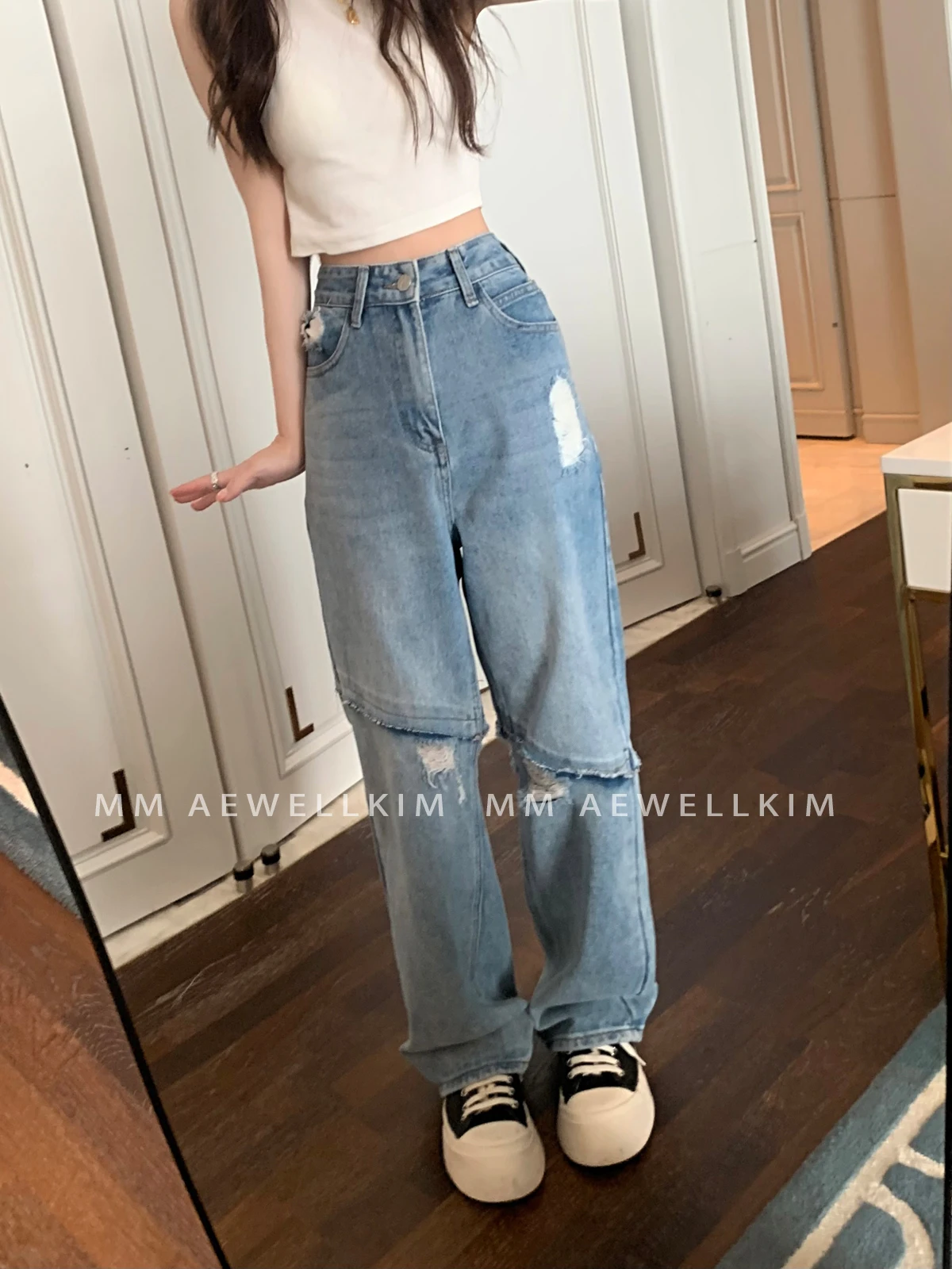 ADER ERROR Vintage Washed Old Jeans Men's and Women's Spring Fashion Brand Pants with Broken Holes Loose Slim Straight Leg Pants
