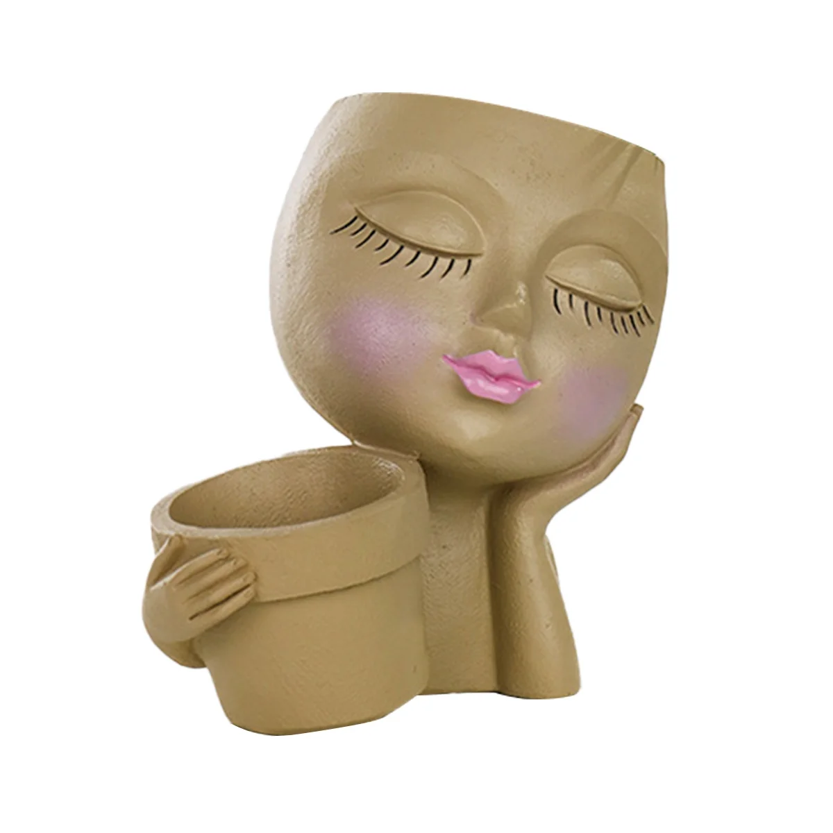 

Face Planter Pot-Double Flower Pots Indoor Outdoor Plants Resin Head Planter with Drainage Hole Cute Lady Face Plant Pot