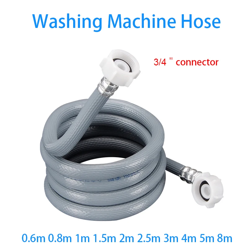 0.6m-8m Washing Machine Hose With 3/4＂ Connector Dishwasher Inlet Pipe PVC Tube Water Feed Fill Hose With 90 Degree Bend
