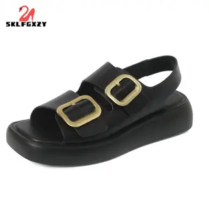 2022 Summer Fashion Real Leather Women Sandals Platform Shoes For Women Brief Casual Outdoor Footwear Size 34-40