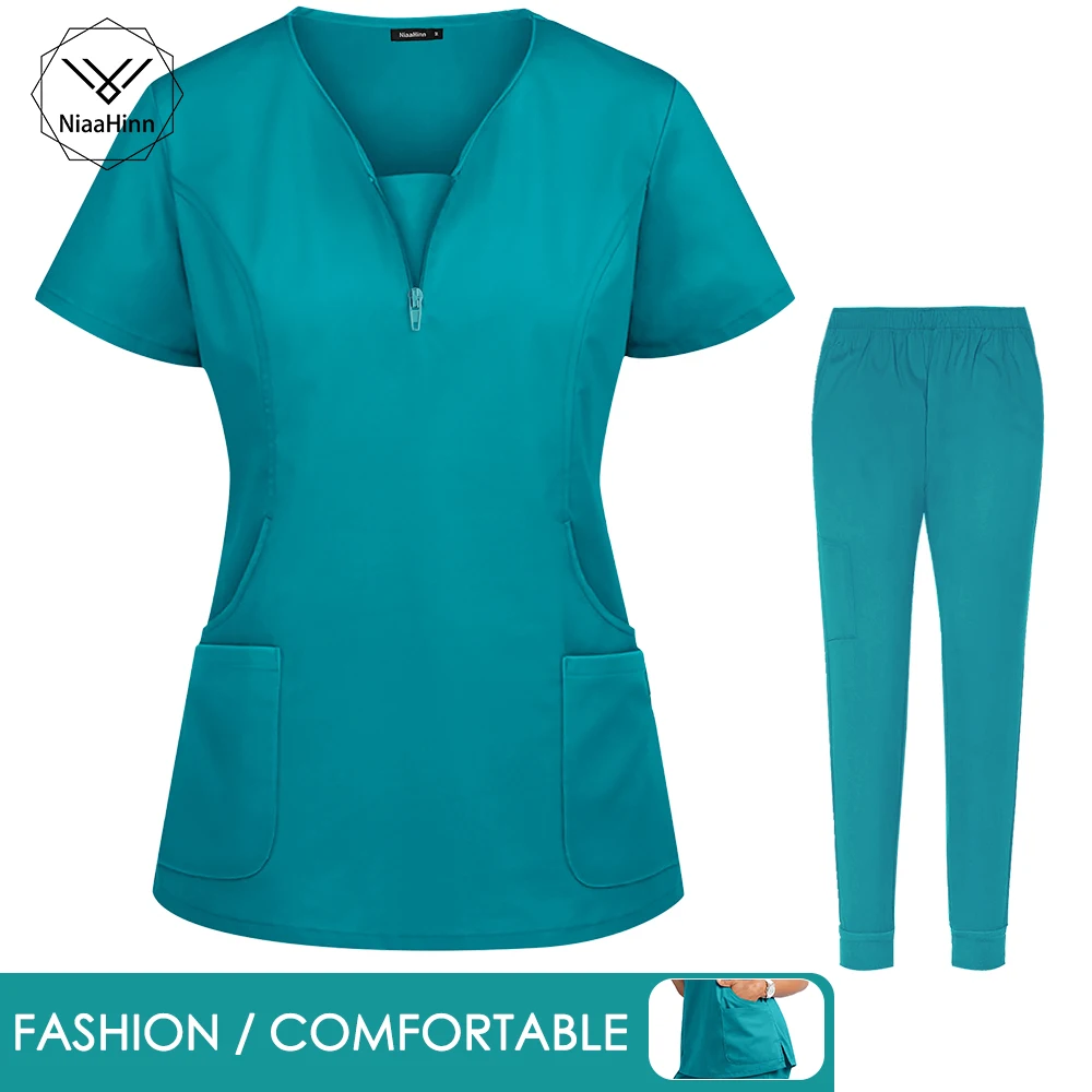 

Spa Lab High Quality Nursing Scrubs Suit Dentist Doctor Dental Exam Solid Color Short Sleeve Breathable Stretch Medical Uniform