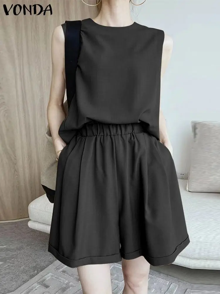 

Женский комплект VONDA Y2K, повседневная майка с эластичным поясом, короткий костюм, женская блузка без рукавов с круглым вырезом, короткий комп...