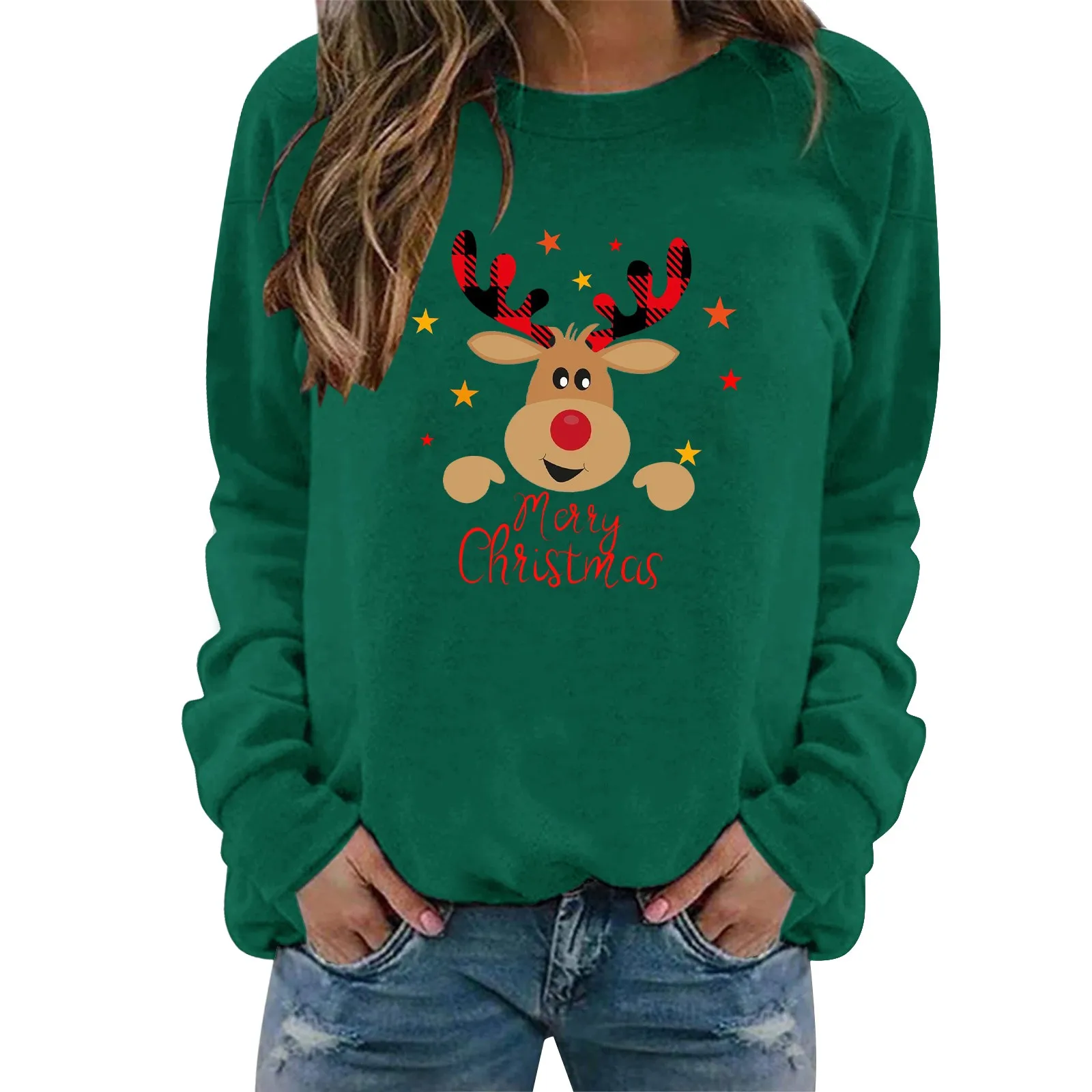 

Christmas Jumper Women's Sweatshirt Crew Neck Long Sleeve Lightweight T Shirt Tunics Christmas Lightweight Fleece Hoodie Women