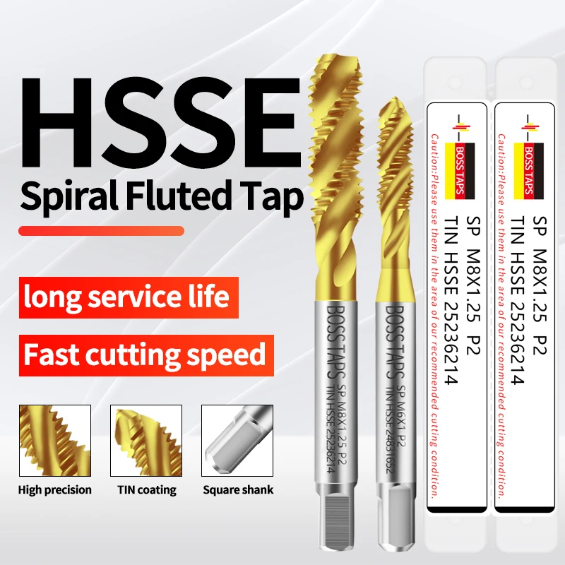 BOSS TAPS HSSE-M35 JIS Standard Spiral Fluted Tap M1 M1.2 M1.6 M1.4 M2 M3 M4 M5 M6 M8 M10 M12 - M24 Machine Screw Thread Taps