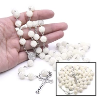christianity women wedding blessing cross long strand pearl rosary jewelry religious beads sweater chain accessories necklace