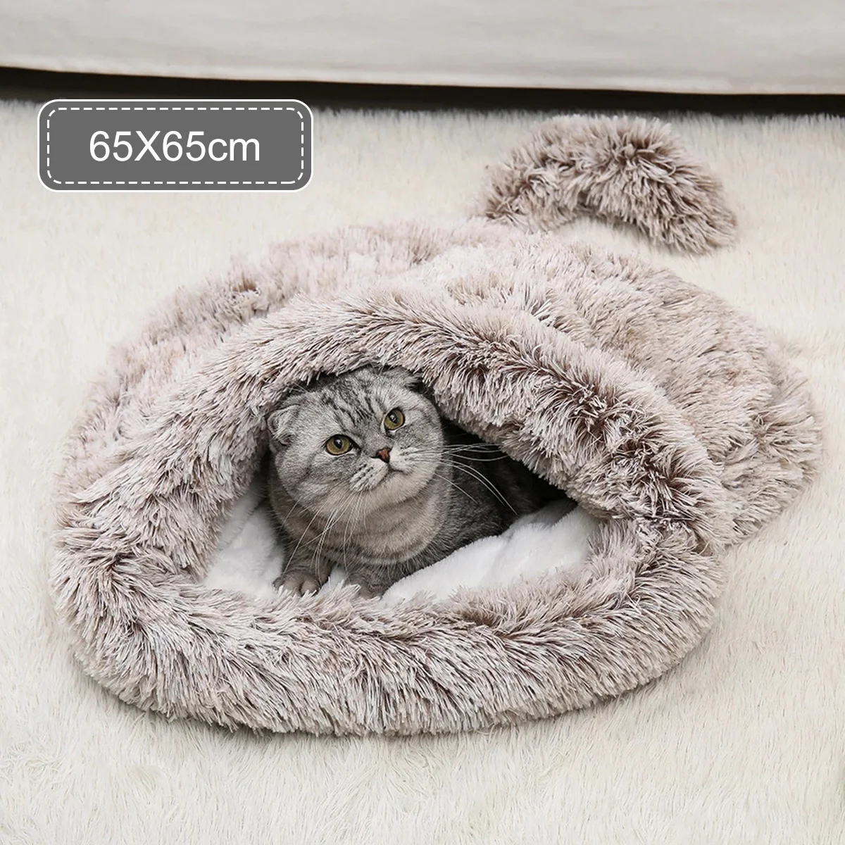 

Плюшевая кровать для кошки, Круглый спальный мешок для кошки, мягкая кровать для кошки, удобная подушка для сна для домашнего питомца, уютна...