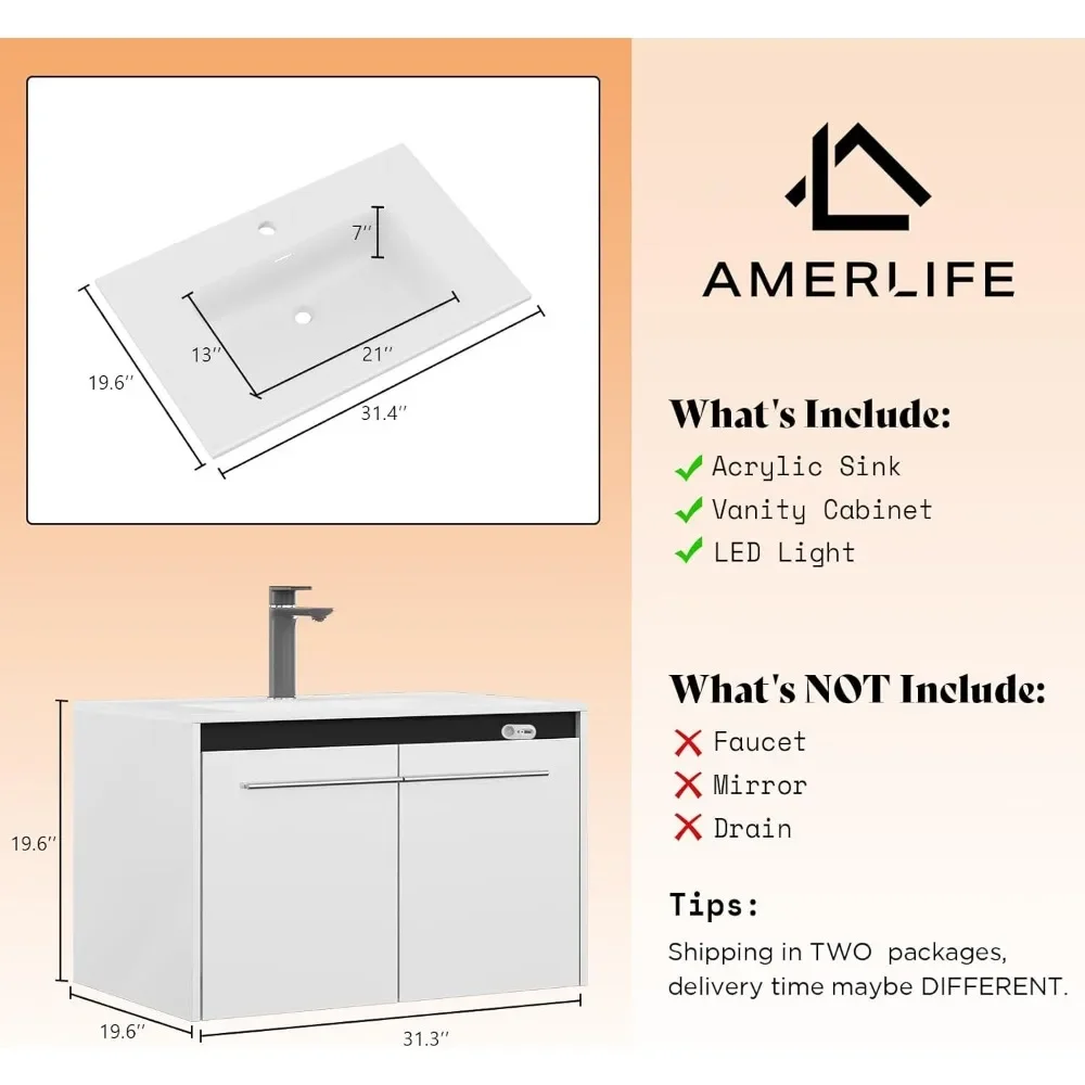 Объемный туалетный столик для ванной комнаты с раковиной 31 дюйм высокая