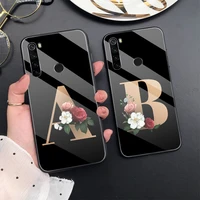 letter a m flower tempered glass case for xiaomi redmi note 10 pro max 10t 11 4g 9 9t 8 7 back cover for redmi 9a 9c nfc 9i capa