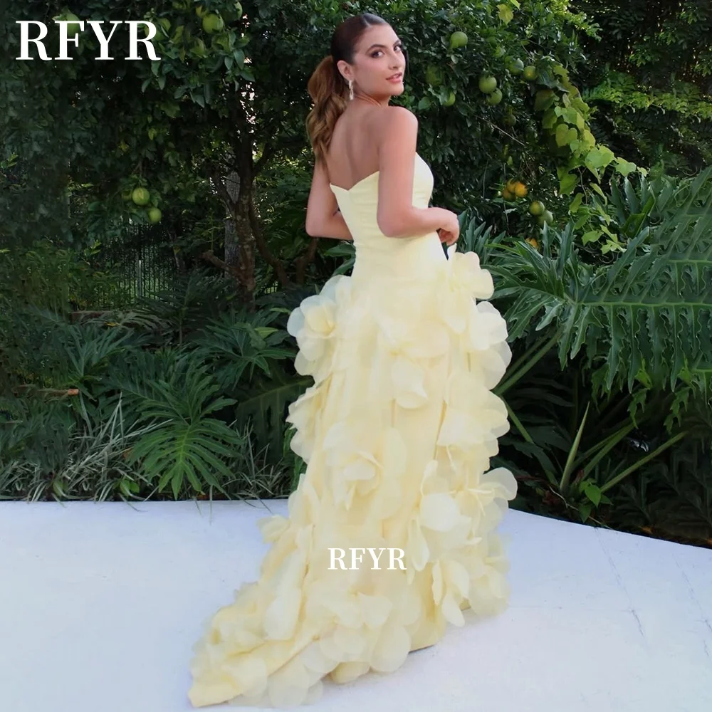Платье RFYR Mermaid Pom с 3D цветами, вечернее платье-русалка, желтое платье Sweetheart для торжественных мероприятий, вечернее платье для арабских женщин, на заказ (art.: 3920d8b41b459) - 3920d8b41b459