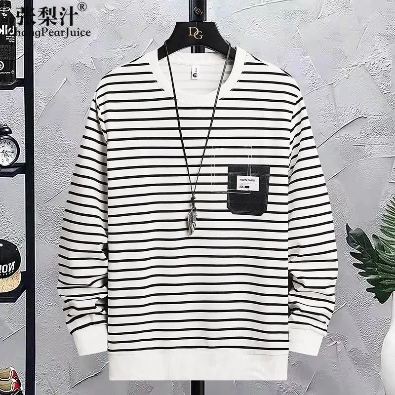 

Толстовка мужская в полоску, повседневный свитшот с круглым вырезом, длинный рукав, свободного покроя, спортивный костюм, весна-осень